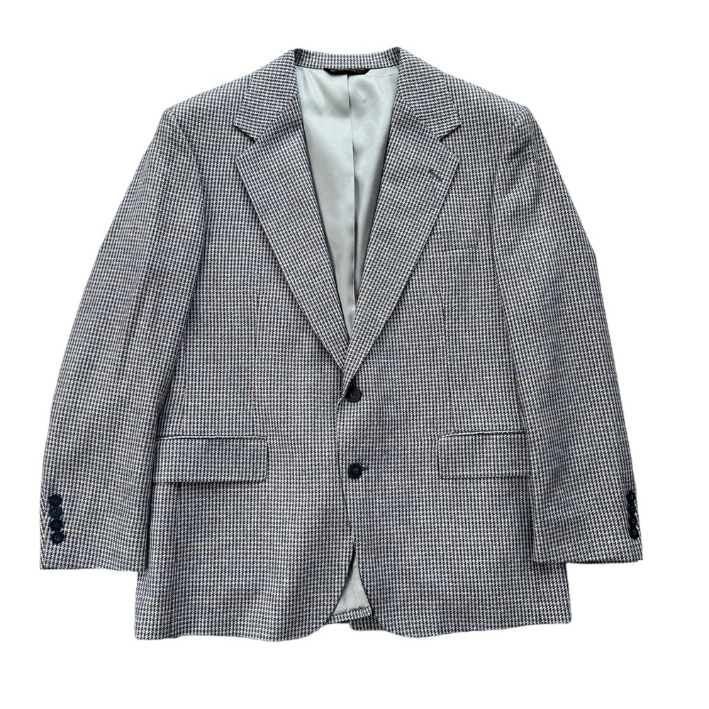 LACROSSE Mens Sz 42R Gray Navy Houndstooth Single Breasted Button Blazer Jacket